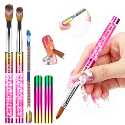 SAVILAND Kolinsky Acrylic Nail Brush Set: Professional Size 8 &amp; 12 Nail Brushes for Acrylic Application, Brush with Cuticle Pusher, Used for Beginners Nails Extension 3D Carving Home Salon
