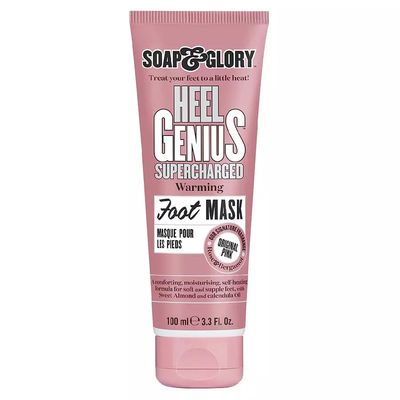 Soap &amp; Glory Original Pink Heel Genius Supercharged Foot Mask - Self Heating Foot Treatment for Rough, Cracked Feet - Sweet Almond, Calendula Oil &amp; AHA Creamy Foot Care - Hydrating Foot Mask (100ml)