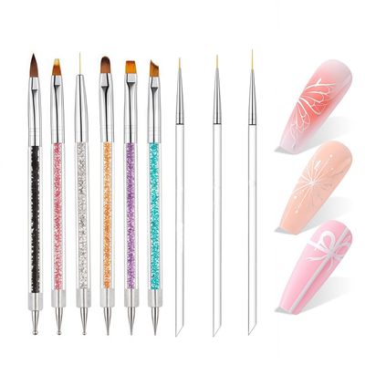 Nail Art Brush Set, 9 Pieces Double Headed Nail Art Tool Set, Nail Art Dotting Tools, Nail Art Line Stripe Brush for Home Salon DIY