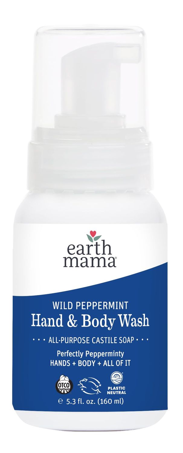 Earth Mama Wild Peppermint Hand &amp; Body Wash | Foaming Castile Soap Liquid and Hand Soap, Made with Organic Wild Mint &amp; Peppermint Oil, 5.3 fl oz