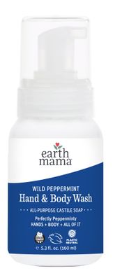 Earth Mama Wild Peppermint Hand &amp; Body Wash | Foaming Castile Soap Liquid and Hand Soap, Made with Organic Wild Mint &amp; Peppermint Oil, 5.3 fl oz