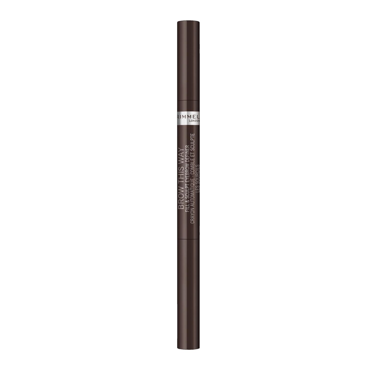 Rimmel Brow This Way Fill &amp; Sculpt Eyebrow Definer, 003 Dark Brown, Double Ended Brow Pencil, Defines &amp; Sculpts Brows, Lasts All Day, Vegan Formula, 0.01 oz