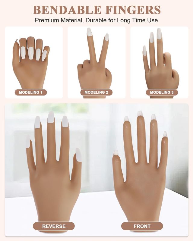 Practice Hand for Acrylic Nails, Silicone Hand for Nail Practice, Nail Tips Wont Fall off Nail Hand, Flexible Nail Practice Hand for Beginners,13.7 x 6.29 x 1.88in