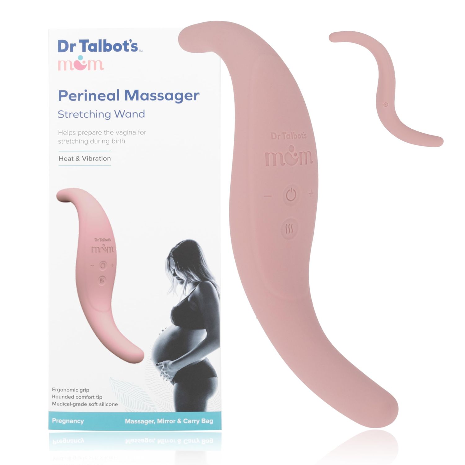 Dr. Talbots Mom Perineal Massager for Pregnancy and Labor Prep - Adjustable Heat and Vibration Modes - Includes Mirror, Travel Bag, and USB Cord