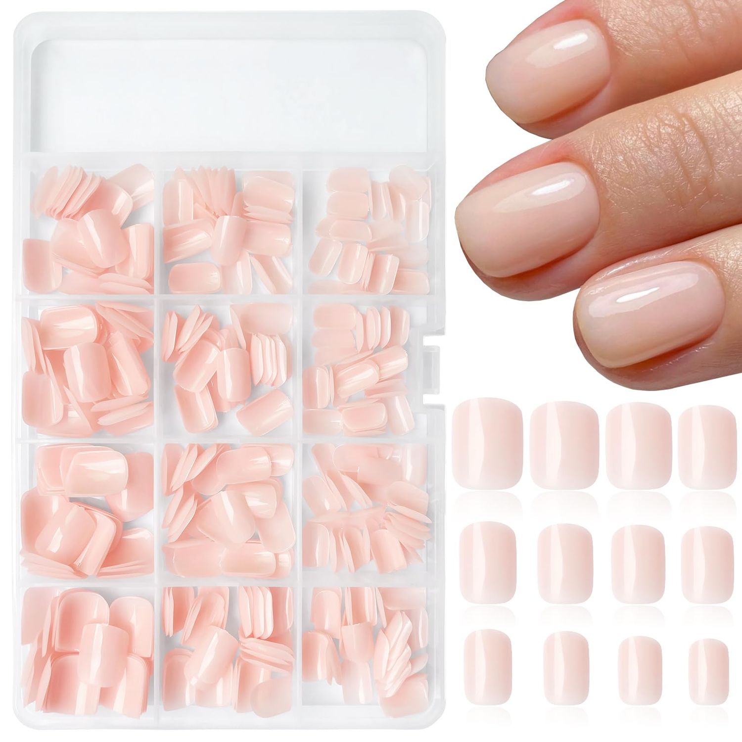 LoveOurHome 360pc Square Press on Nails Short Fake Nails Acrylic Press on Nails Square Nude Presson Nail Tips Full Cover Glue Nails Colored Short False Nails &amp; Glue Adhesive Tabs for Women Girls