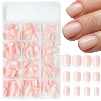 LoveOurHome 360pc Square Press on Nails Short Fake Nails Acrylic Press on Nails Square Nude Presson Nail Tips Full Cover Glue Nails Colored Short False Nails &amp; Glue Adhesive Tabs for Women Girls