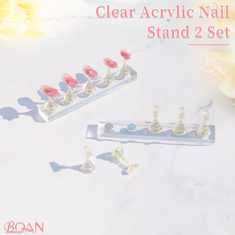 BQAN 2 Set Nail Holder for Painting, Stand for Press On / Display With 96 Pcs Reusable Putty (Clear)