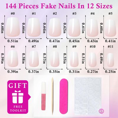 Loveourhome 144pc Ombre Coffin Press on Nails Short Fake Nails Glue on Nails Ombre Acrylic Nails Press on Nails Short False Nails Artificial Fingernails Women Stick on Nails with Glue Adhessive Tabs