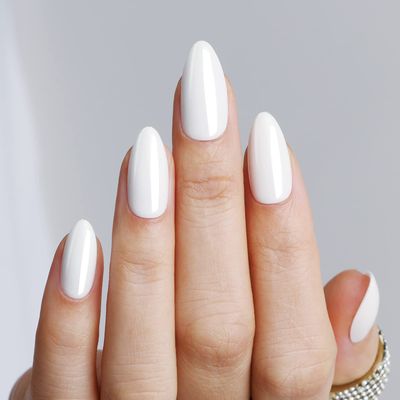 Polychrome&amp;air Press On Nails- Good Morning | Short Almond Pure Solid White Press On Nails | 15 Sizes 30 Soft Gel Opaque False Nails | Reusable Fake Nails with Glue On Nails Kit | Salon Quality