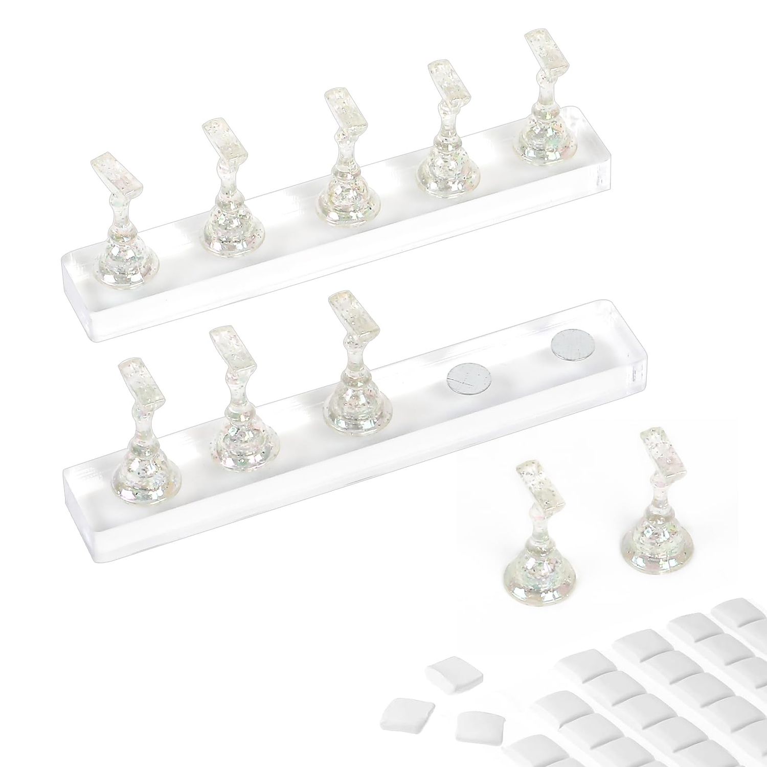 BQAN 2 Set Nail Holder for Painting, Stand for Press On / Display With 96 Pcs Reusable Putty (Clear)
