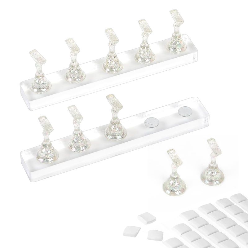 BQAN 2 Set Nail Holder for Painting, Stand for Press On / Display With 96 Pcs Reusable Putty (Clear)