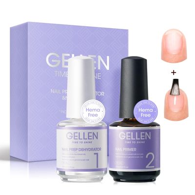 Gellen Nail Dehydrator and Primer Set, Hema-free Nail Prep Dehydrator &amp; Acid-free Bond Primer for Long-lasting Adhesion Nails Lacquer Gel Polish Acrylic Powder Press-ons 3s Air Dry Nails Art Essential
