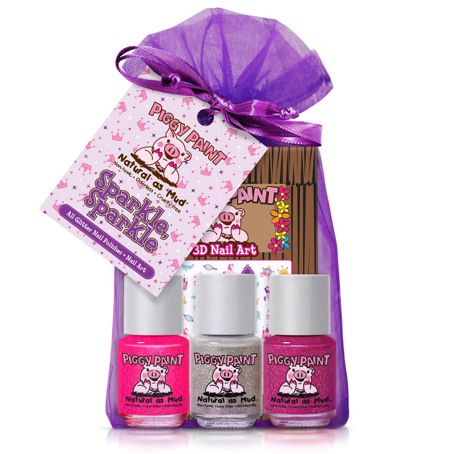 Piggy Paint | 100 Non-Toxic Girls Nail Polish | Safe, Cruelty-free, Vegan, &amp; Low Odor for Kids | Sparkle, Sparkle! (Gift Set)