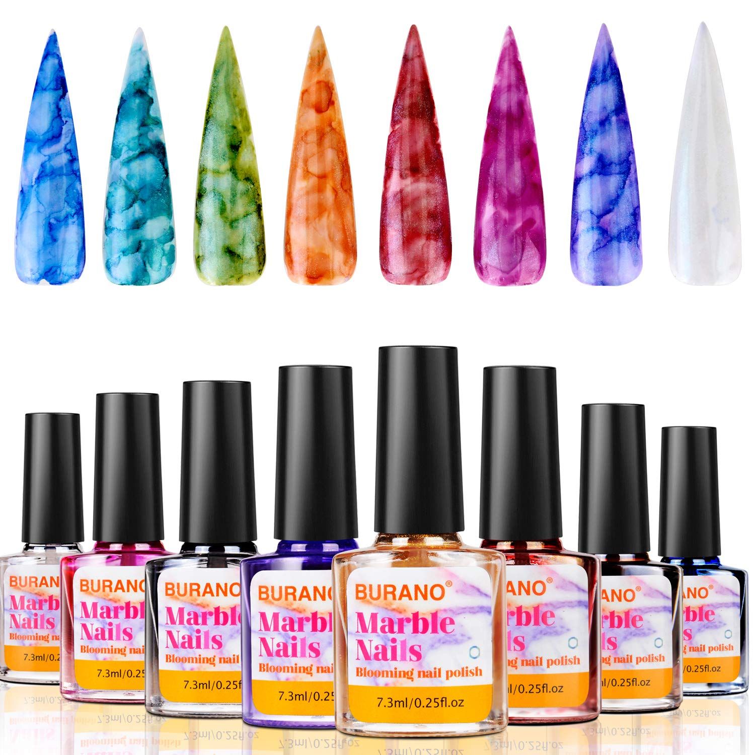 BURANO Marble Nail Gel Polish, Blooming Gel Nail Polish Glitter Effect Nail Marble Effect for Nails Art Set 8 Colors Fall Winter