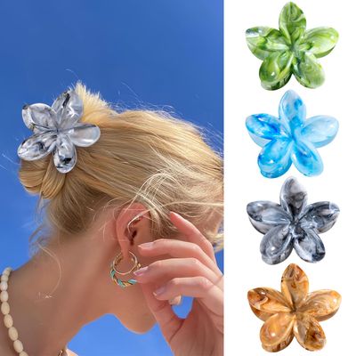 Flower Claw Clips, 4PCS Hawaiian Plumeria Flower Hair Clips, Artistic Multi Color Smudge Pattern Barrettes, Beach Tropical Hair Accessories for Women and Girls, Color G