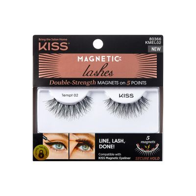 KISS Magnetic Lashes, Tempt Kit, 1 Pair Synthetic False Eyelashes With 5 Double Strength Magnets, Wind Resistant, Dermatologist Tested Fake Lashes Last Up To 16 Hours, Reusable Up To 15 Times