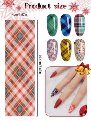 20 Sheets Buffalo Plaid Nail Foil Transfer Sticker, Kalolary Christmas Holographic Lines Foil Full Nail Wraps Decals for Winter DIY Nail Art