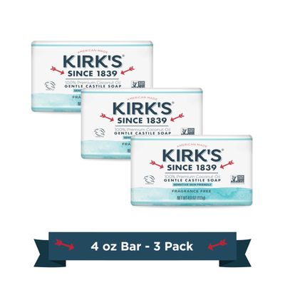 Kirks Fragrance Free Castile Bar Soap (Pack of 3)