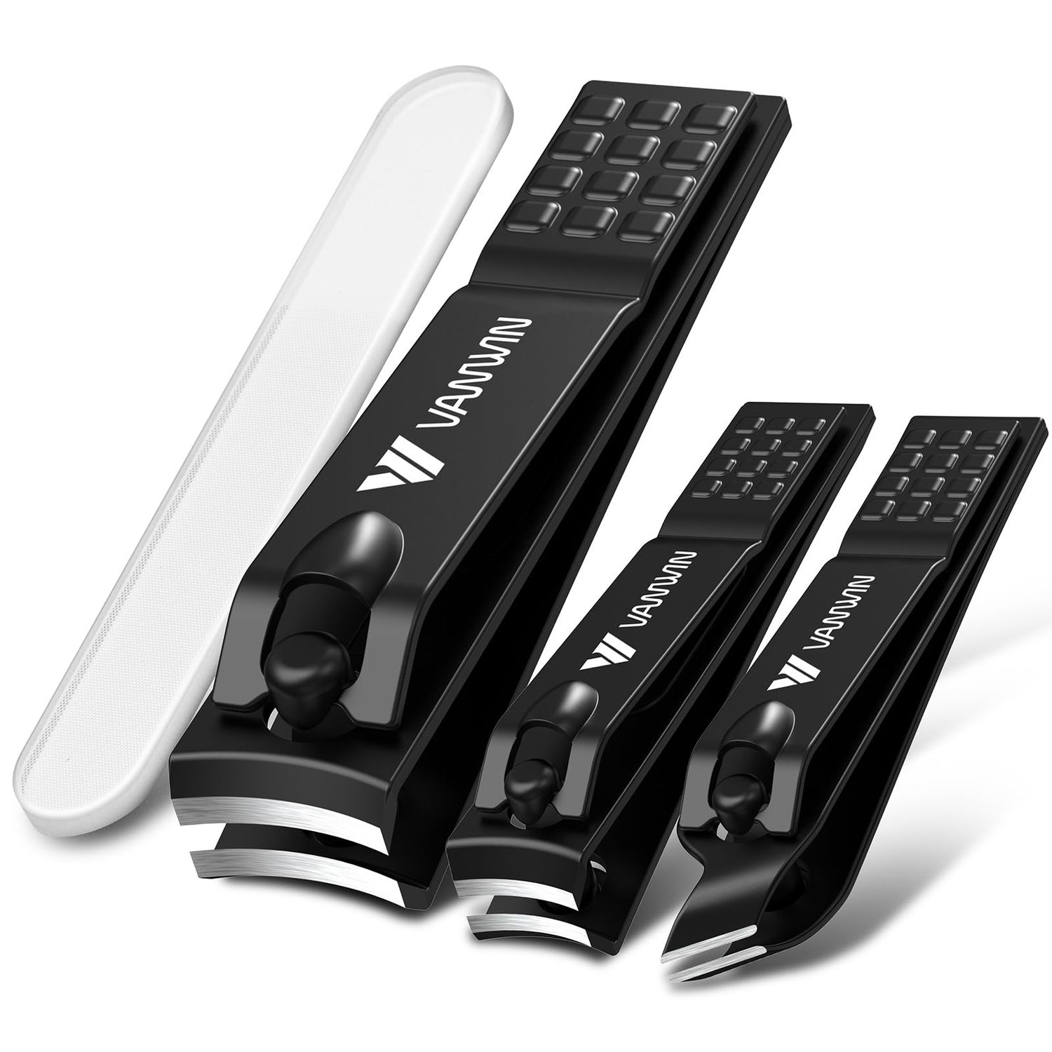 German Nail Clippers for Men, VANWIN Nail Clipper Set (4-Pack) Ultra Sharp Matte Stainless Steel Fingernail &amp; Toenail Clippers with Glass Nail File, Nail Cutter Stocking Stuffers for Men Women Black