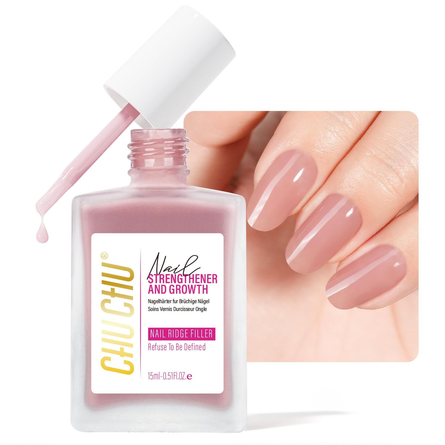 Nail Strengthener for Women: 8 in 1 Natural Nail Hardener Extra Strong and Growth - Dusty Peach Nail Polish Hardener Ridge Filler Concealer for Weak and Damaged Nails 15ml