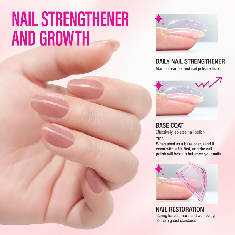 Nail Strengthener for Women: 8 in 1 Natural Nail Hardener Extra Strong and Growth - Dusty Peach Nail Polish Hardener Ridge Filler Concealer for Weak and Damaged Nails 15ml