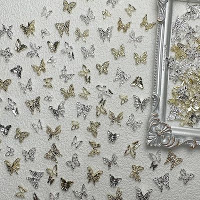 Kachimoo Butterfly Nail Charms, 100 PCS 3D Nail Charms in Silver &amp; Gold