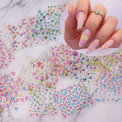 IDDFEVE 30 Sheets Flower Nail Art Stickers - Kid Colorful Floral Self-Adhesive Nail Decals for DIY Spring Summer Daisy Manicure