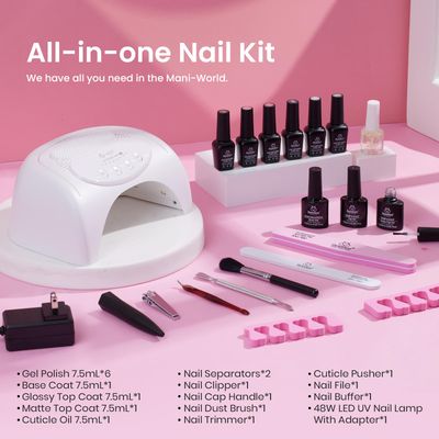 Beetles Gel Nail Polish Kit with Uv Light 48W Led Nail Lamp 6 Colors Nude Gray Pink Gel Polish Starter Kit Manicure Soak off Led Salon DIY Home Gift for Women