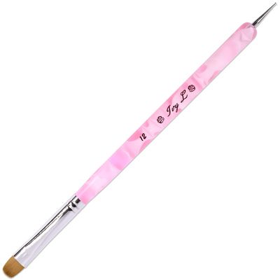 Ivy L Premium 2 Way French Gel Acrylic Nail Art Kolinsky Brush with Dotting Tool for Professional Manicure Cuticle Clean up Nail Art Design (Size 12, Pink Marble)