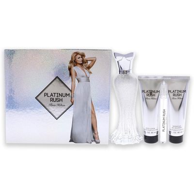Paris Hilton Platinum Rush Women 4 Pc Gift Set 3.4 oz EDP Spray, 0.33oz EDP Spray, 3oz Body Lotion, 3oz Shower Gel