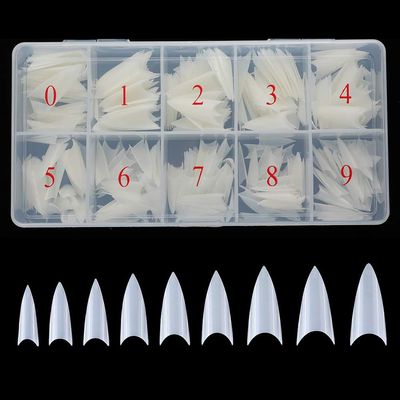 Beuniar Stiletto Nail Tips 500Pcs Short Sharp Ending False Acrylic Nails Tip Half Cover 10 Sizes with Box for Nail Salons Home DIY (Natural)