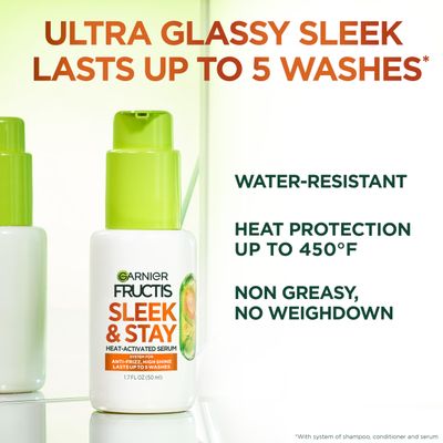 Garnier Fructis Sleek and Shine Sleek and Stay Hair Serum for Frizzy, Dry Hair, Heat Protectant Formulated with Alpha Silane, 1.7 Fl Oz