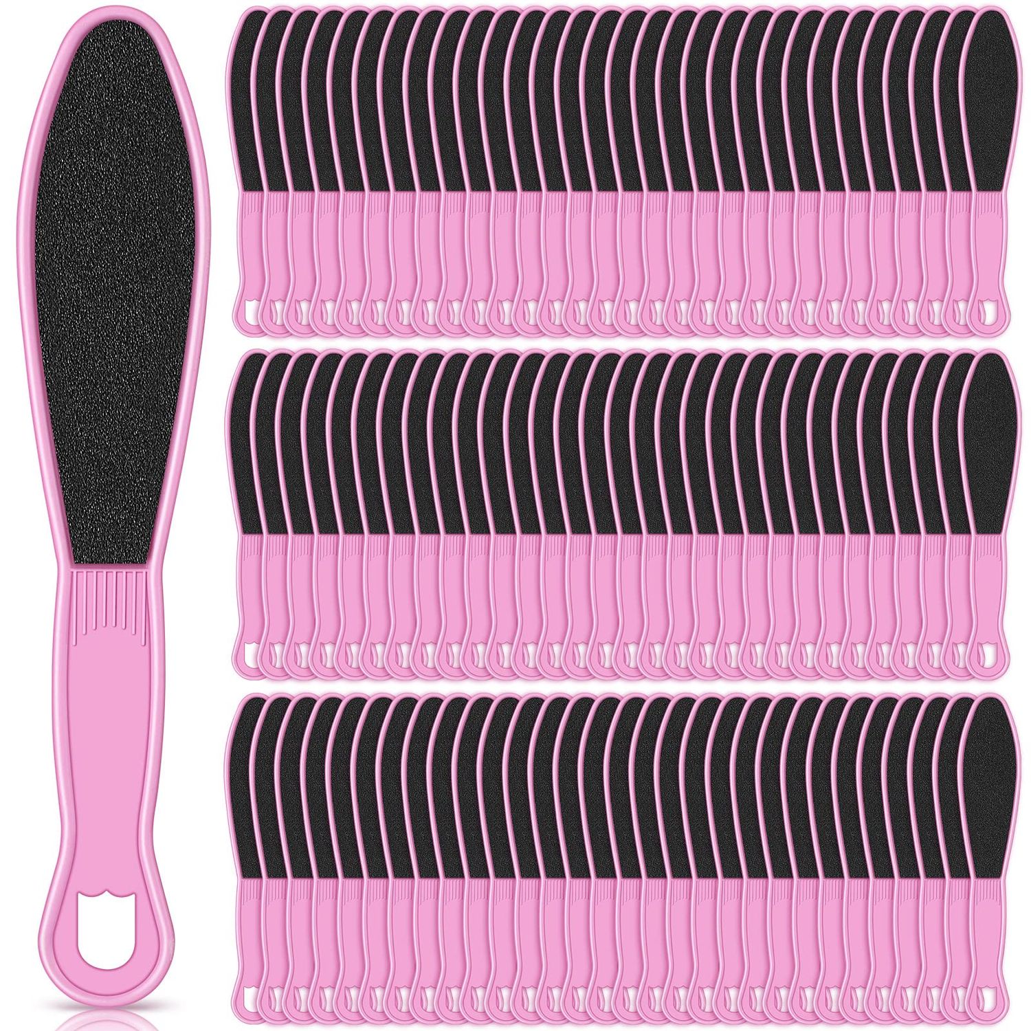 100 Pcs Pedicure Foot File Double Sided Callus Remover Sandpaper Foot Heel Rasp Tool for Dead Skin Foot Sander Foot Scraper Scrubber with Plastic Handle for Feet Spa (Pink)