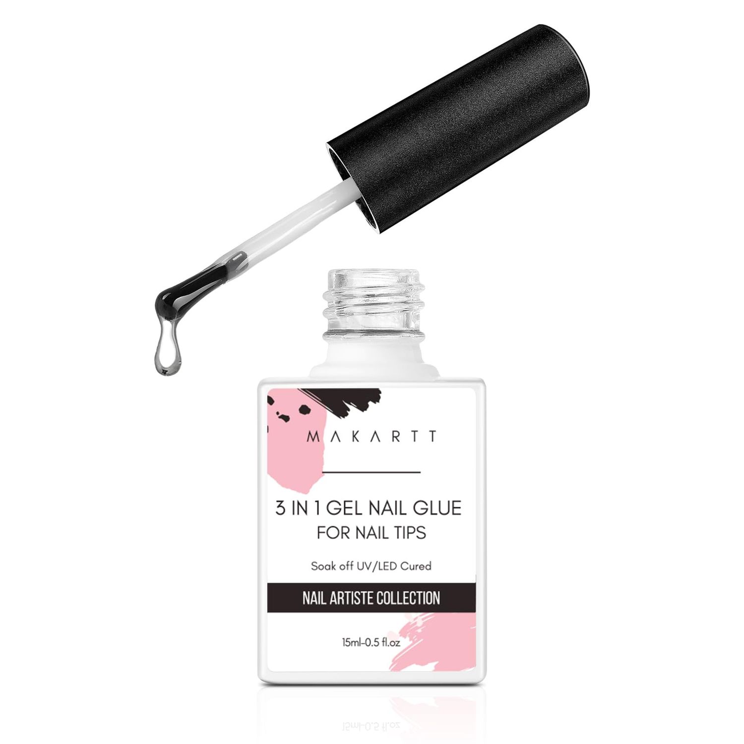 Makartt Gel Nail Glue, 3 in 1 for Acrylic Nails Extension Super Strong Adhesive Bond Long Lasting Brush on Glues for Tips, Base Coat &amp; Slip Solution, &amp; Stick Rhinestone, Curing Needed, 15ml