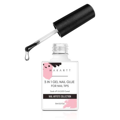 Makartt Gel Nail Glue, 3 in 1 for Acrylic Nails Extension Super Strong Adhesive Bond Long Lasting Brush on Glues for Tips, Base Coat &amp; Slip Solution, &amp; Stick Rhinestone, Curing Needed, 15ml