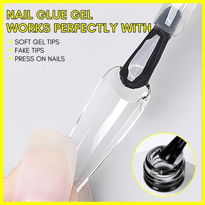 Makartt Gel Nail Glue, 3 in 1 for Acrylic Nails Extension Super Strong Adhesive Bond Long Lasting Brush on Glues for Tips, Base Coat &amp; Slip Solution, &amp; Stick Rhinestone, Curing Needed, 15ml