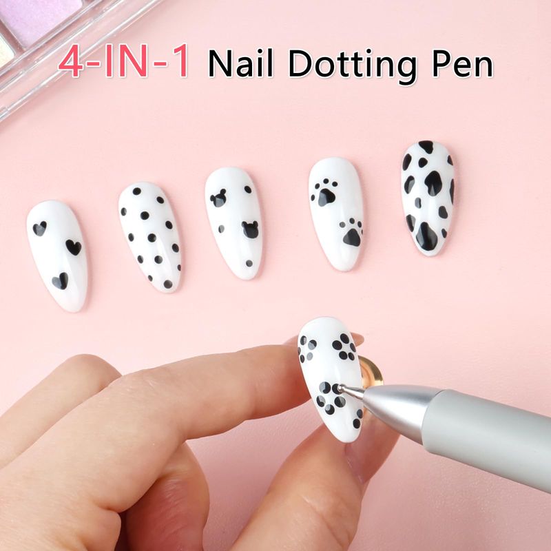 ANGNYA Dotting Tool Nail Art, 4-IN-1 Ballpoint Pen Design Nail Dotting Tool for Painting, Nail Tools for Nail Art