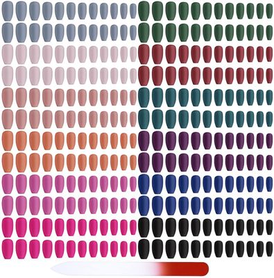 editTime 12 sets/288pcs Solid Colors Matte Acrylic Ballerina Coffin False Nails Full Cover Fake Nails Tips Natural Medium False Nail with a Crystal Nail File (Matte Ballerina)