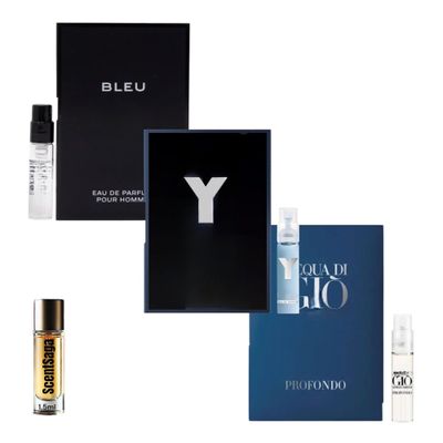 Set 3 Cologne Luxury Travel Size for Men Sample Spray Vial. Y/Bleu/Gio profondo. Your purchase includes a 1.5ml (0.05 fl oz) ScentSaga sample.