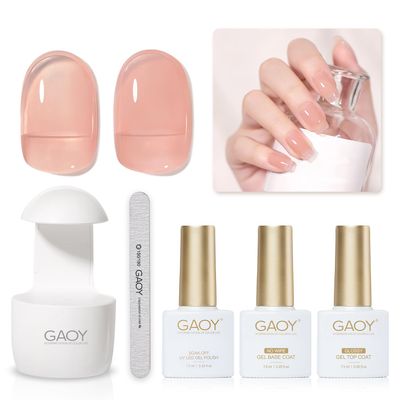 GAOY 3 Pcs Gel Nail Polish Kit with Mini UV Light, Include Natural Nude Pink Sheer Gel Polish, Base Coat and Top Coat for Nail Art DIY at Home