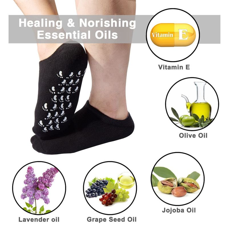 Codream Large Mens Moisturizing Gel Socks Mens Feet Care Ultimate Treatment for Dry Cracked Rough Skin on Feet Pack of 2 Pairs Black US Men 10-15