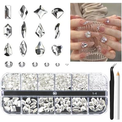 1350 Pcs White Rhinestones Nail Gems, Big Clear Nails Charms with Bling Flatback Round Beads, Diamond Stones Jewelry Supplies for DIY Faces Eyes Makeup Crafts Decoration