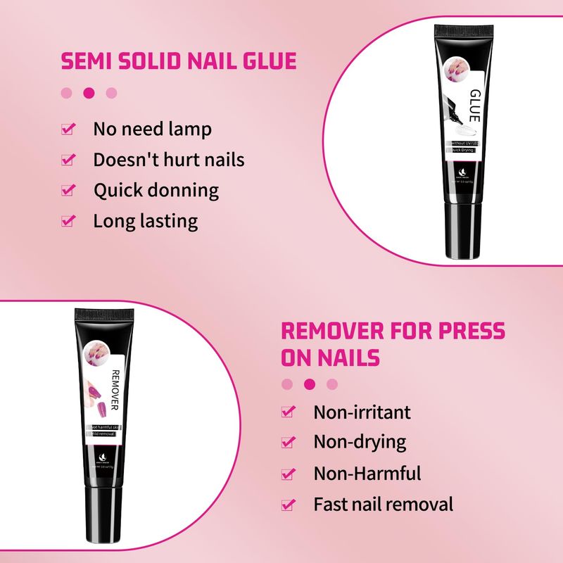 MAGIC ARMOR 15g Semi Solid Nail Glue with 15g Remover for Press On Nails Tips Gel Nail Glue No Need for UV Lamp Quick Drying a Long Lasting Fake Acrylic Nail