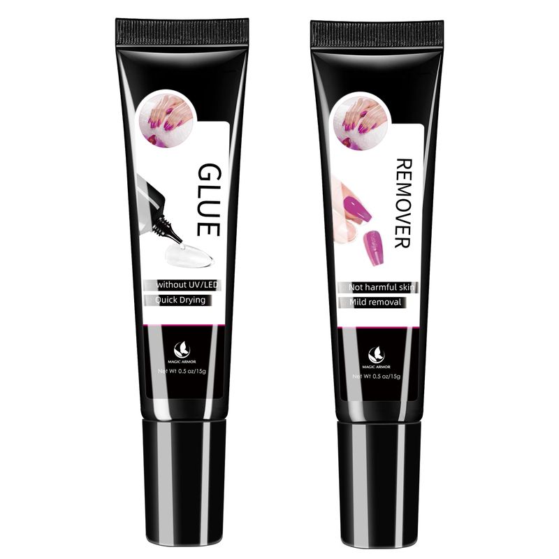 MAGIC ARMOR 15g Semi Solid Nail Glue with 15g Remover for Press On Nails Tips Gel Nail Glue No Need for UV Lamp Quick Drying a Long Lasting Fake Acrylic Nail