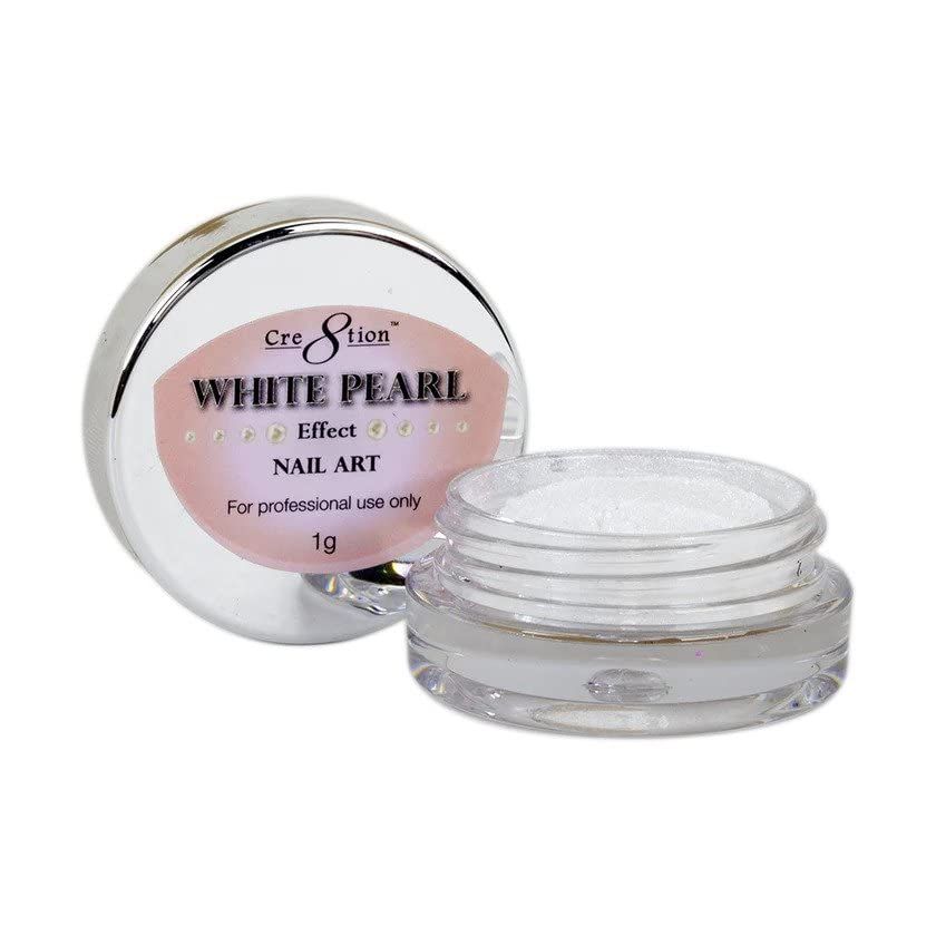 Cre8tion White Pearl Magic Chrome Nail Powder for DIY Nail Arts - Nail Art Glitter Chrome Powder Shimmer | Professional Salon Use - White (1g)