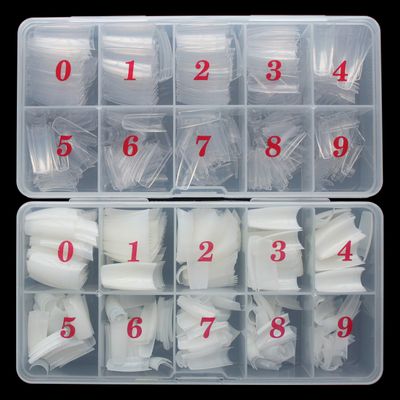 French Acrylic False Nail Tips, 1000PCS Fake Nail Shape Artificial False Nails Tips 10 Sizes with Case for Nail Art Salons (ClearNatural)