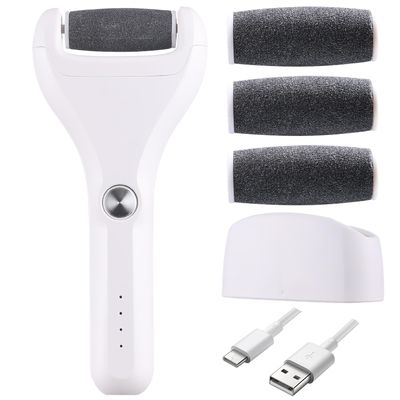 Electric Foot Callus Remover with 3 Roller Heads, Rechargeable Portable 3 Speed Electronic Foot File Pedicure Kits, Professional Pedicure Tools, Perfect for Dead Hard Cracked Dry Skin Ideal Gift-White