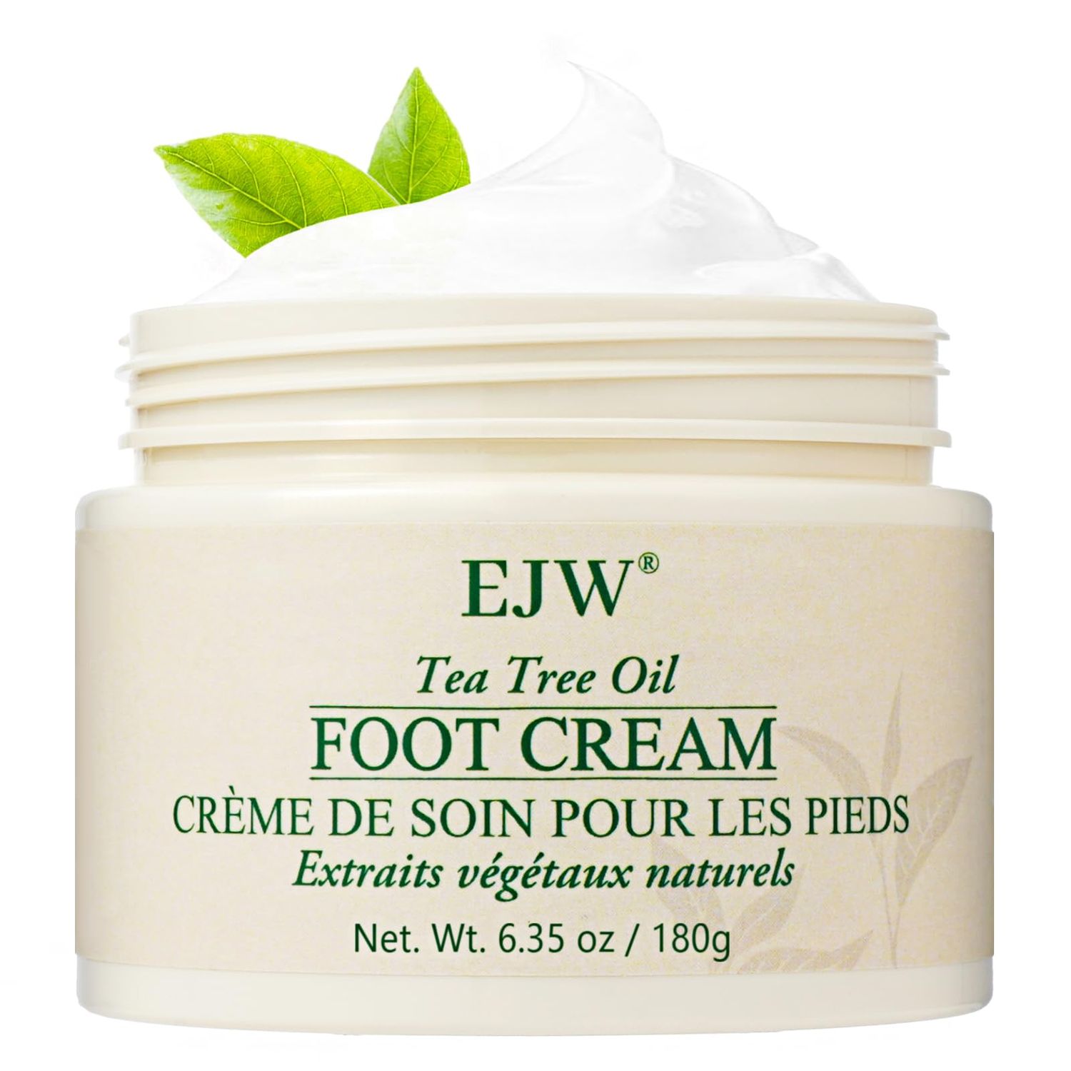 EJW Tea Tree Foot Cream - Intensive Moisture for Dry, Cracked Heels and Feet, Infused with Shea Butter, Coconut Oil and Aloe Juice | All-Day Soothing &amp; Repair - 6.35 oz