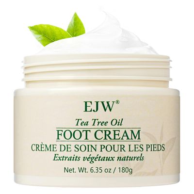 EJW Tea Tree Foot Cream - Intensive Moisture for Dry, Cracked Heels and Feet, Infused with Shea Butter, Coconut Oil and Aloe Juice | All-Day Soothing &amp; Repair - 6.35 oz