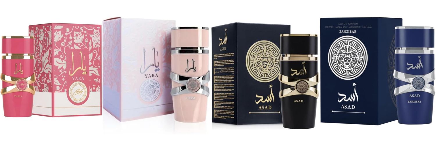 New Yara Collection 4 Piece Set Eau De Parfum Spray for Women (3.4 Ounce Yara 3.4 Ounce Yara Candy 3.4 Asad 3.4 Ounce Asad Zanzibar)